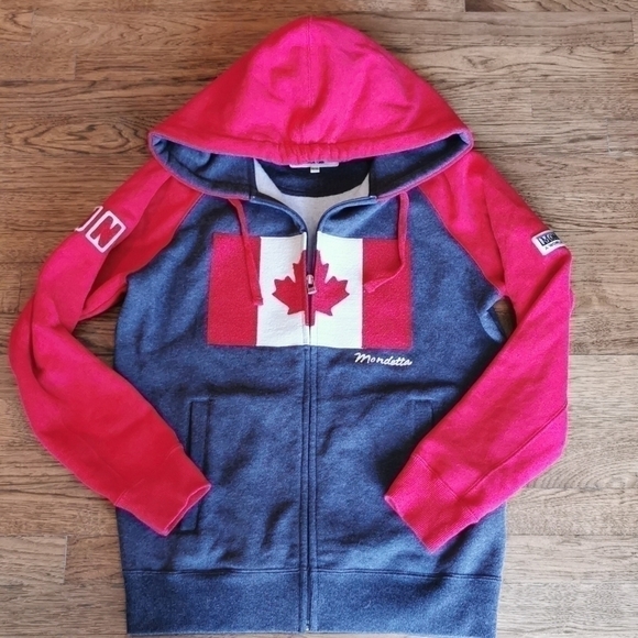 MONDETTA Canadian Flag Lined Hood Red Grey XS - Picture 1 of 9